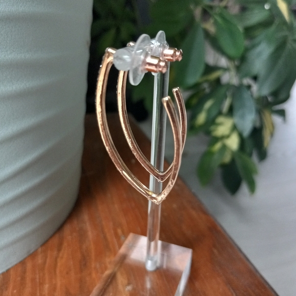 A New Day Rose Gold Rhinestone Long V-Shaped Hoops - Picture 9 of 10